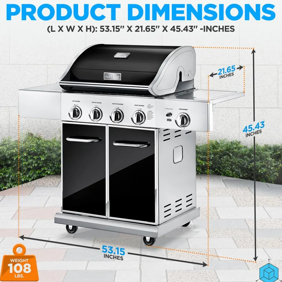 5-Burner Propane Gas Grill, 52,000 BTU, Stainless Steel, Easy Clean<NutriChef Online