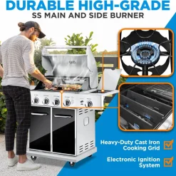 5-Burner Propane Gas Grill, 52,000 BTU, Stainless Steel, Easy Clean<NutriChef Online