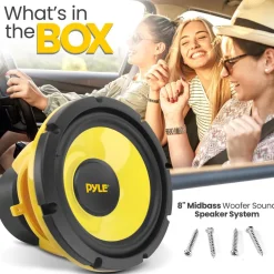 Car Midbass Speaker 400W 8" Poly Woofer Yellow<Pyle Outlet