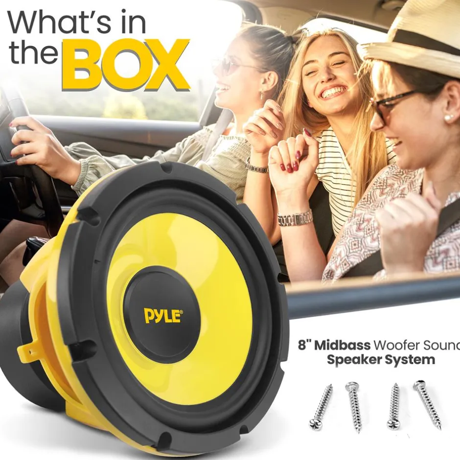 Car Midbass Speaker 400W 8" Poly Woofer Yellow<Pyle Outlet
