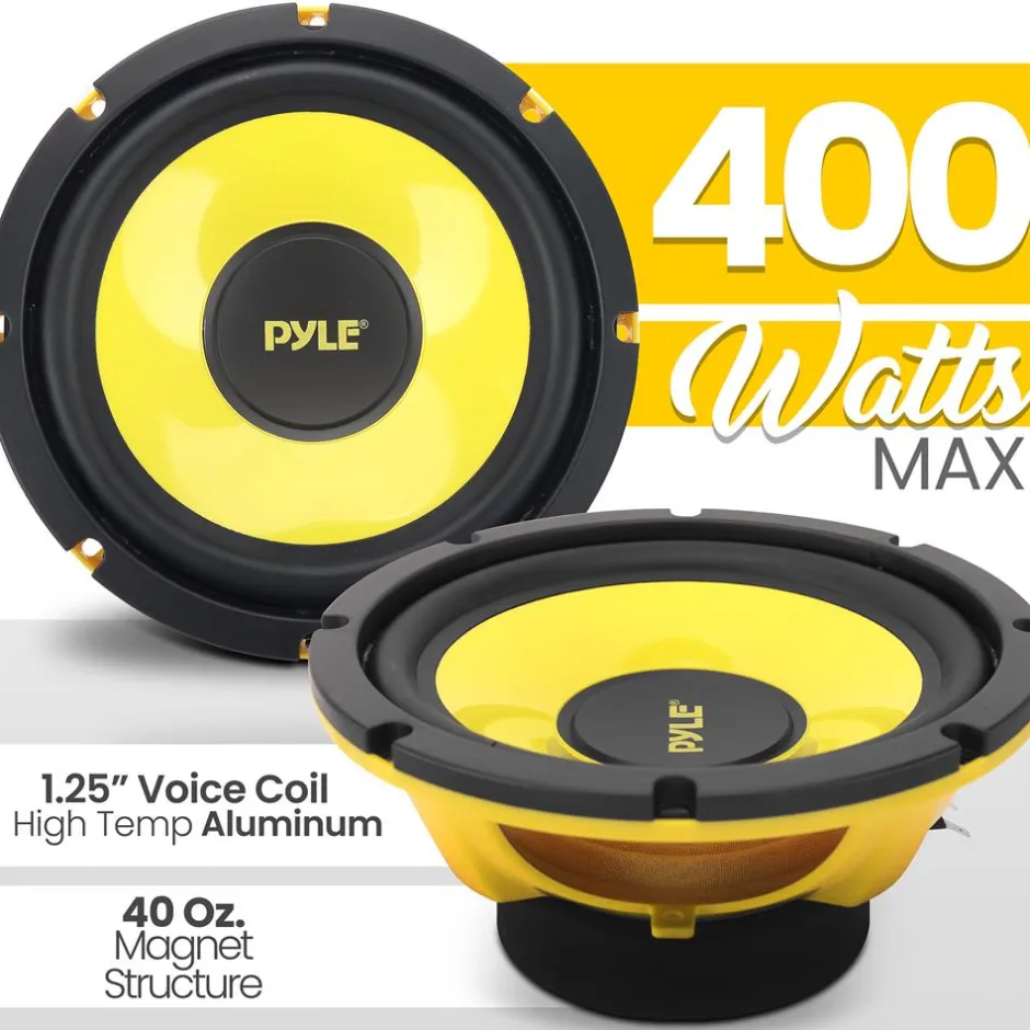 Car Midbass Speaker 400W 8" Poly Woofer Yellow<Pyle Outlet