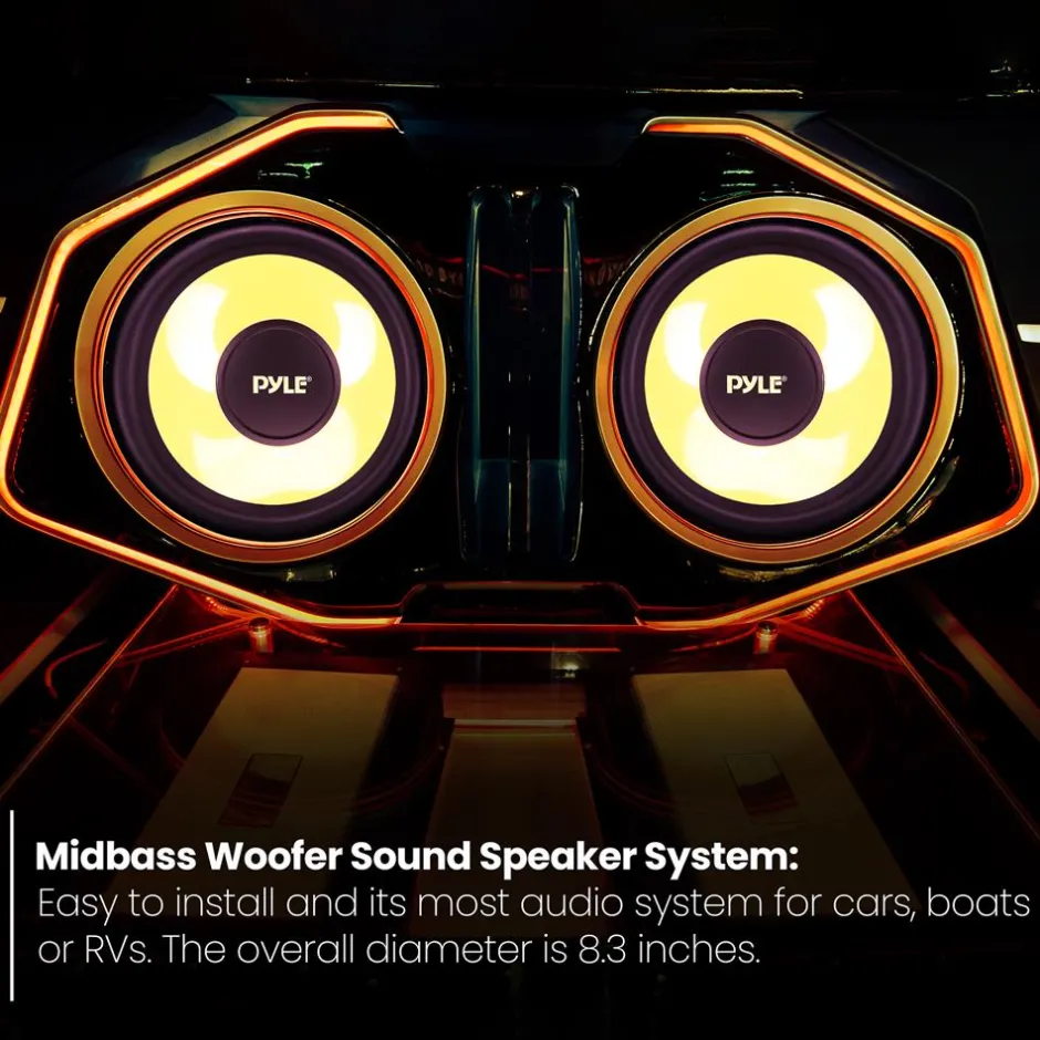Car Midbass Speaker 400W 8" Poly Woofer Yellow<Pyle Outlet