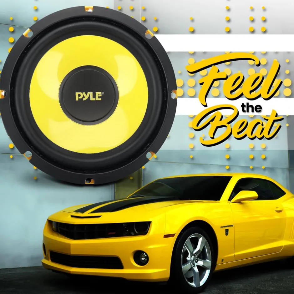 Car Midbass Speaker 400W 8" Poly Woofer Yellow<Pyle Outlet