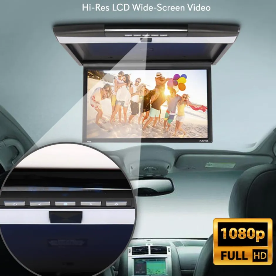 Car Overhead Monitor 1080p LCD 17.3" Flip-Down Screen HDMI/USB/SD<Pyle Clearance