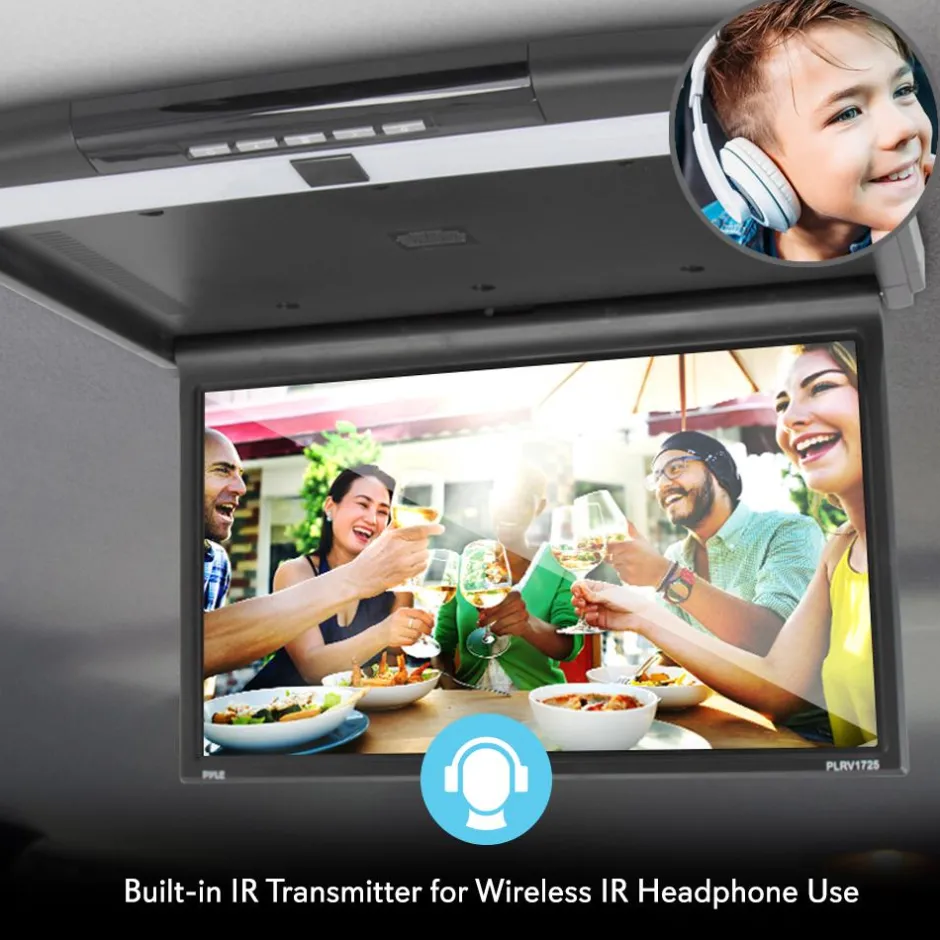 Car Overhead Monitor 1080p LCD 17.3" Flip-Down Screen HDMI/USB/SD<Pyle Clearance
