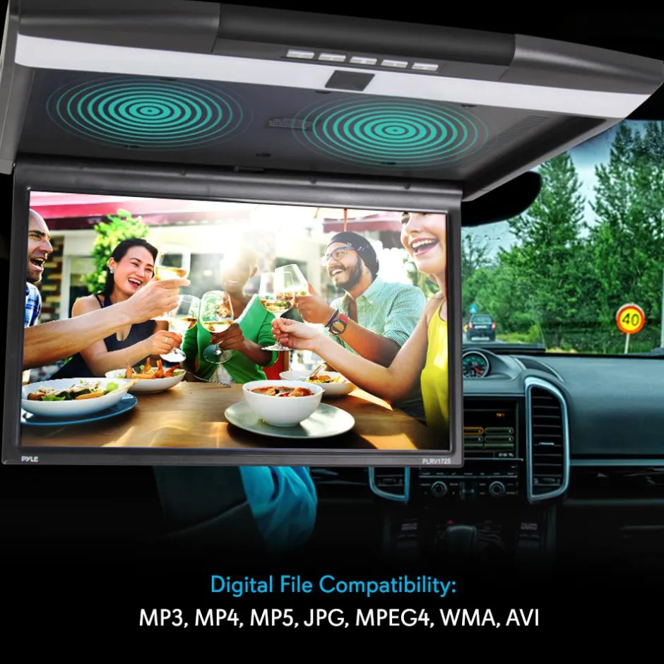 Car Overhead Monitor 1080p LCD 17.3" Flip-Down Screen HDMI/USB/SD<Pyle Clearance