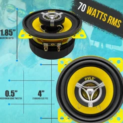 Car Speaker Pair 140W 2-Way Coaxial Yellow Poly Cone 4"<Pyle Hot