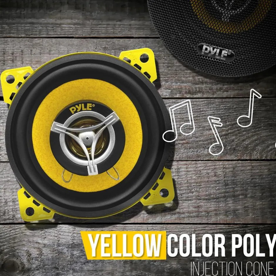 Car Speaker Pair 140W 2-Way Coaxial Yellow Poly Cone 4"<Pyle Hot