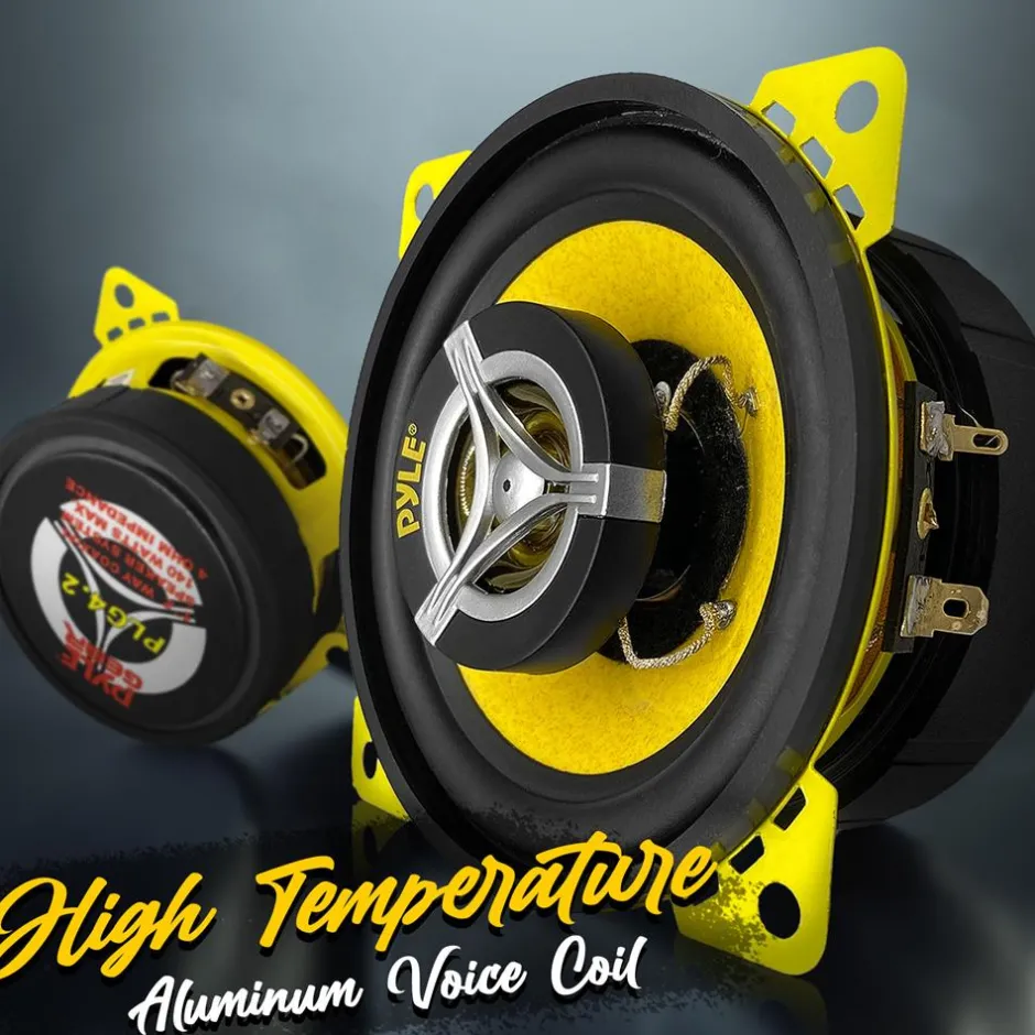 Car Speaker Pair 140W 2-Way Coaxial Yellow Poly Cone 4"<Pyle Hot