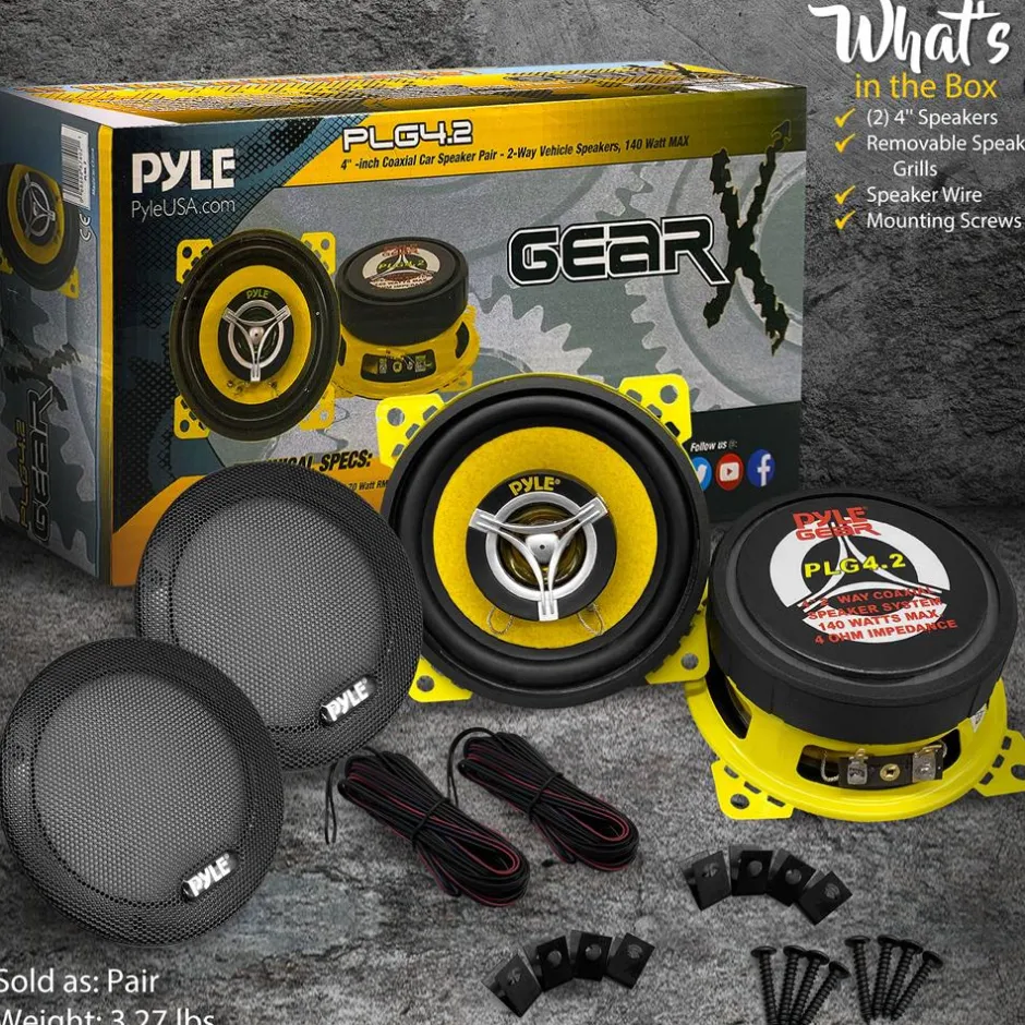 Car Speaker Pair 140W 2-Way Coaxial Yellow Poly Cone 4"<Pyle Hot