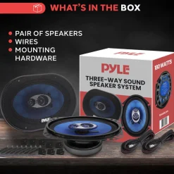 Car Speakers Pair 360W Blue Poly Cone Butyl Rubber Surround<Pyle Discount