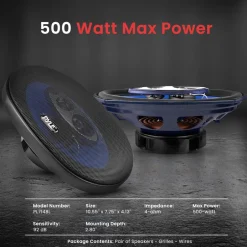 Car Speakers 500W 4-Way Butyl Rubber Surround Blue Pair<Pyle Discount