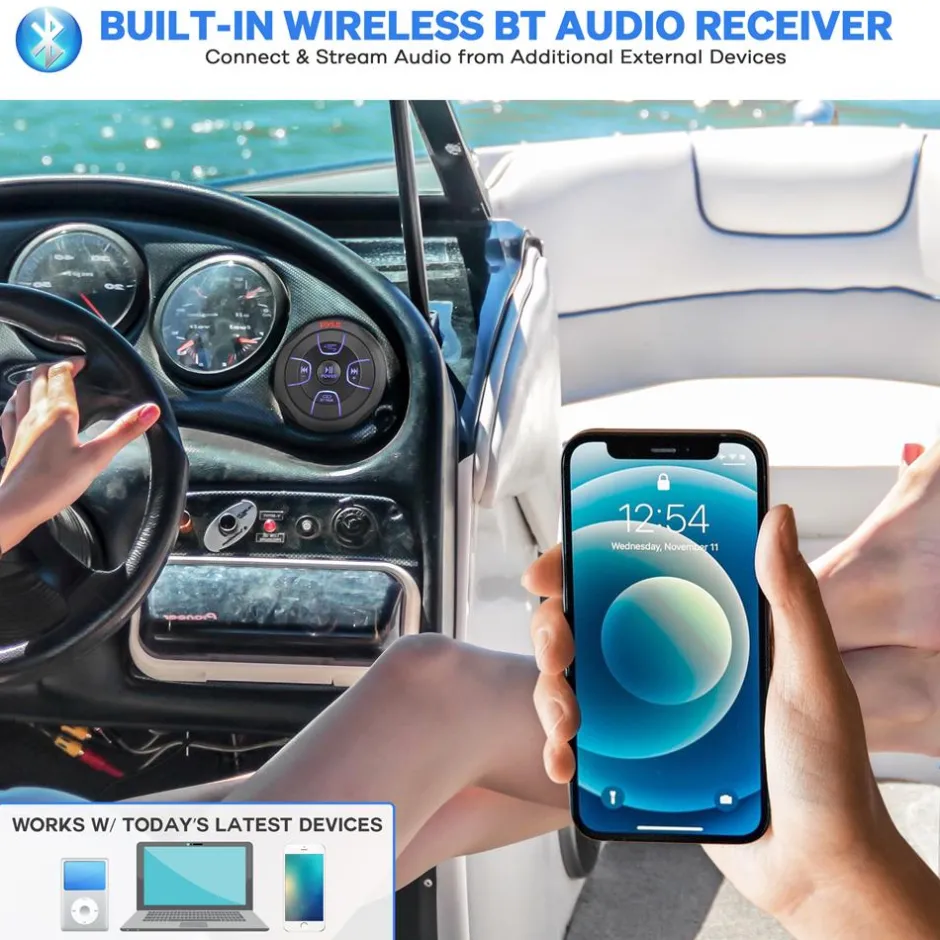Car Wireless Bluetooth Audio Controller - Waterproof Marine Receiver Remote<Pyle