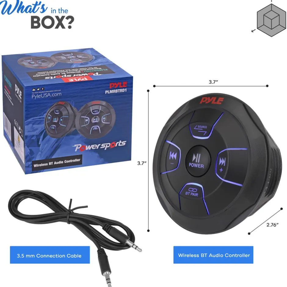 Car Wireless Bluetooth Audio Controller - Waterproof Marine Receiver Remote<Pyle