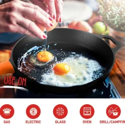 Cast Iron Skillet Set, Nonstick, Pre-Seasoned, Silicone Handles, Orange<NutriChef Clearance