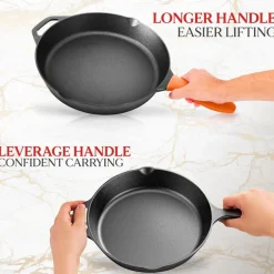 Cast Iron Skillet Set, Nonstick, Pre-Seasoned, Silicone Handles, Orange<NutriChef Clearance