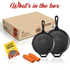 Cast Iron Skillet Set, Nonstick, Pre-Seasoned, Silicone Handles, Orange<NutriChef Clearance