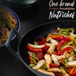Cast Iron Wok 5.8 Qt Even Heat Pre-Seasoned with Wooden Lid<NutriChef Outlet