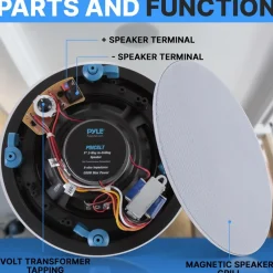 Ceiling Speaker 600W Stereo Sound 8" 2-Way White<Pyle Online
