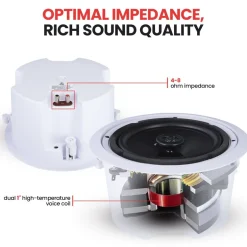 Ceiling Wall Speaker Pair 250W Deep Bass 8" Enclosure White<Pyle