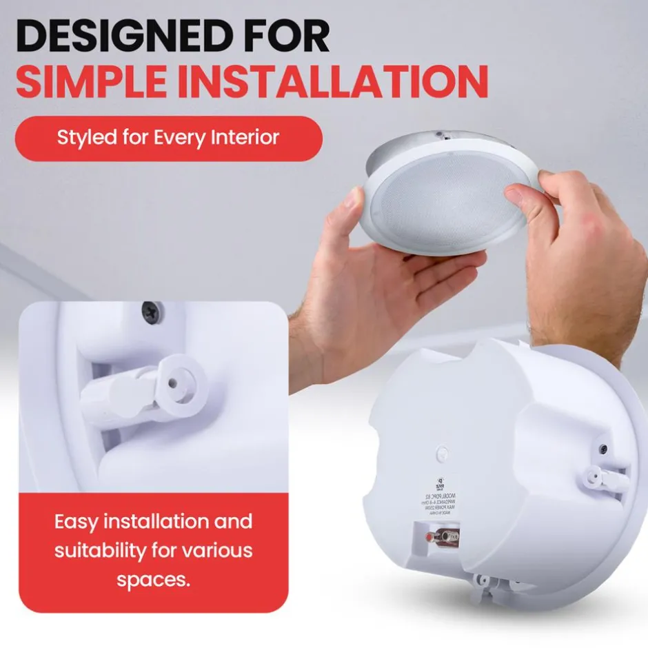 Ceiling Wall Speaker Pair 250W Deep Bass 8" Enclosure White<Pyle