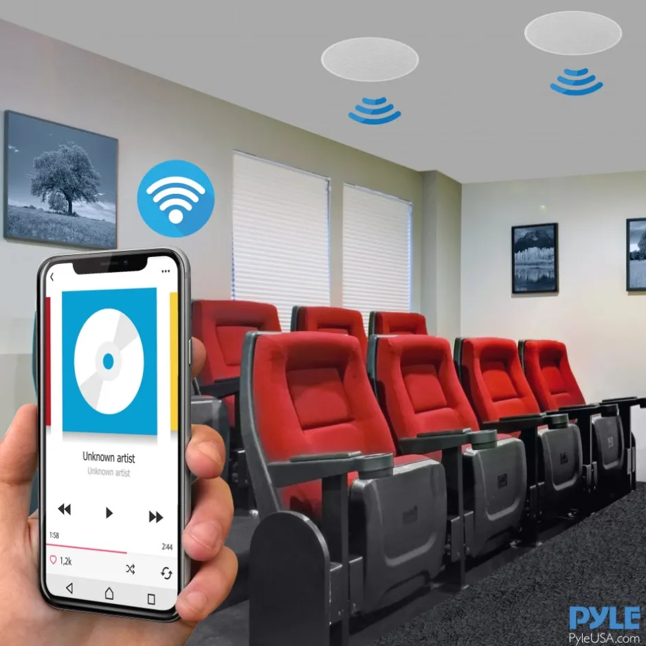 Ceiling/Wall Speaker System, Wireless Bluetooth, 300W, White<Pyle Sale