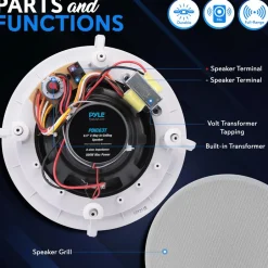 Ceiling/Wall Speaker 500W Flush Mount 2-Way Stereo White<Pyle Sale