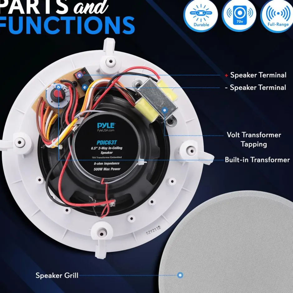 Ceiling/Wall Speaker 500W Flush Mount 2-Way Stereo White<Pyle Sale