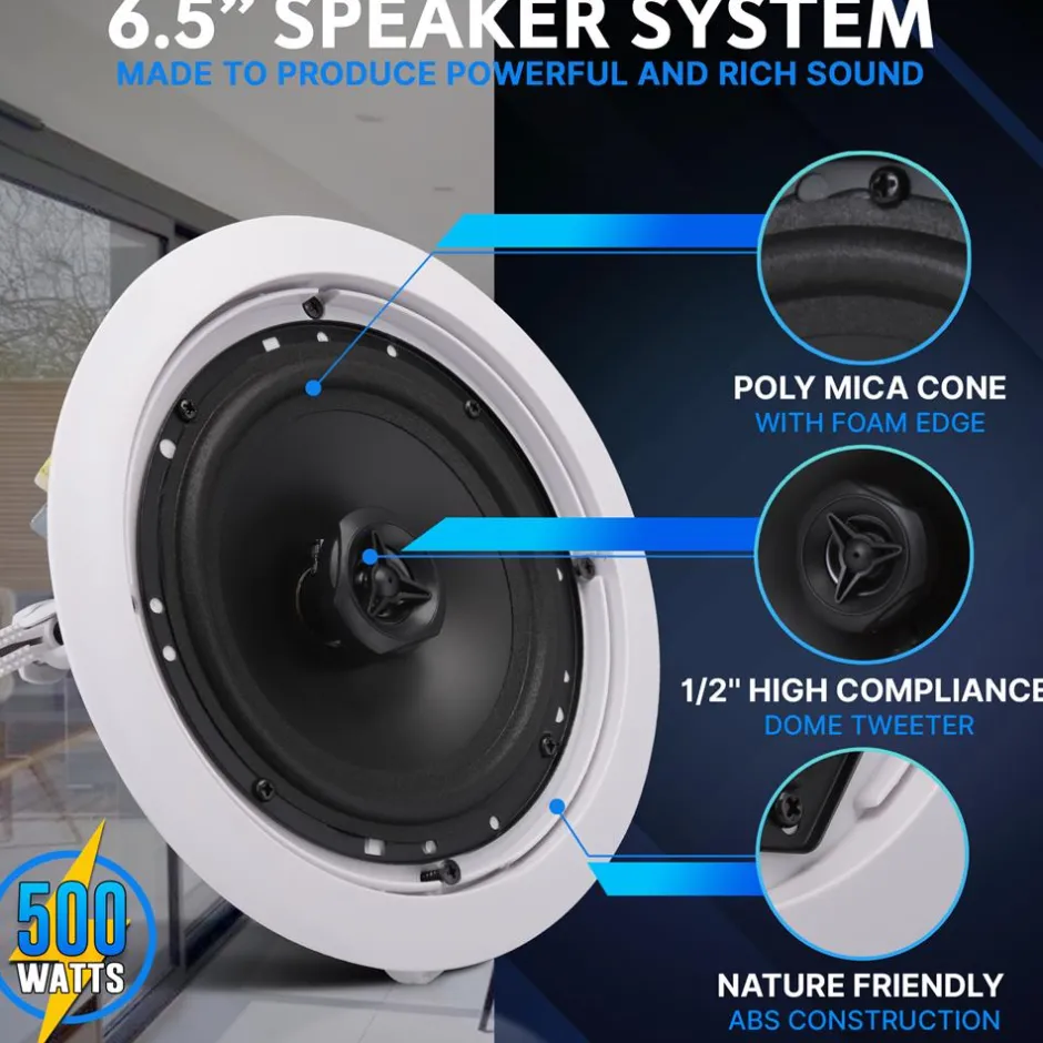Ceiling/Wall Speaker 500W Flush Mount 2-Way Stereo White<Pyle Sale