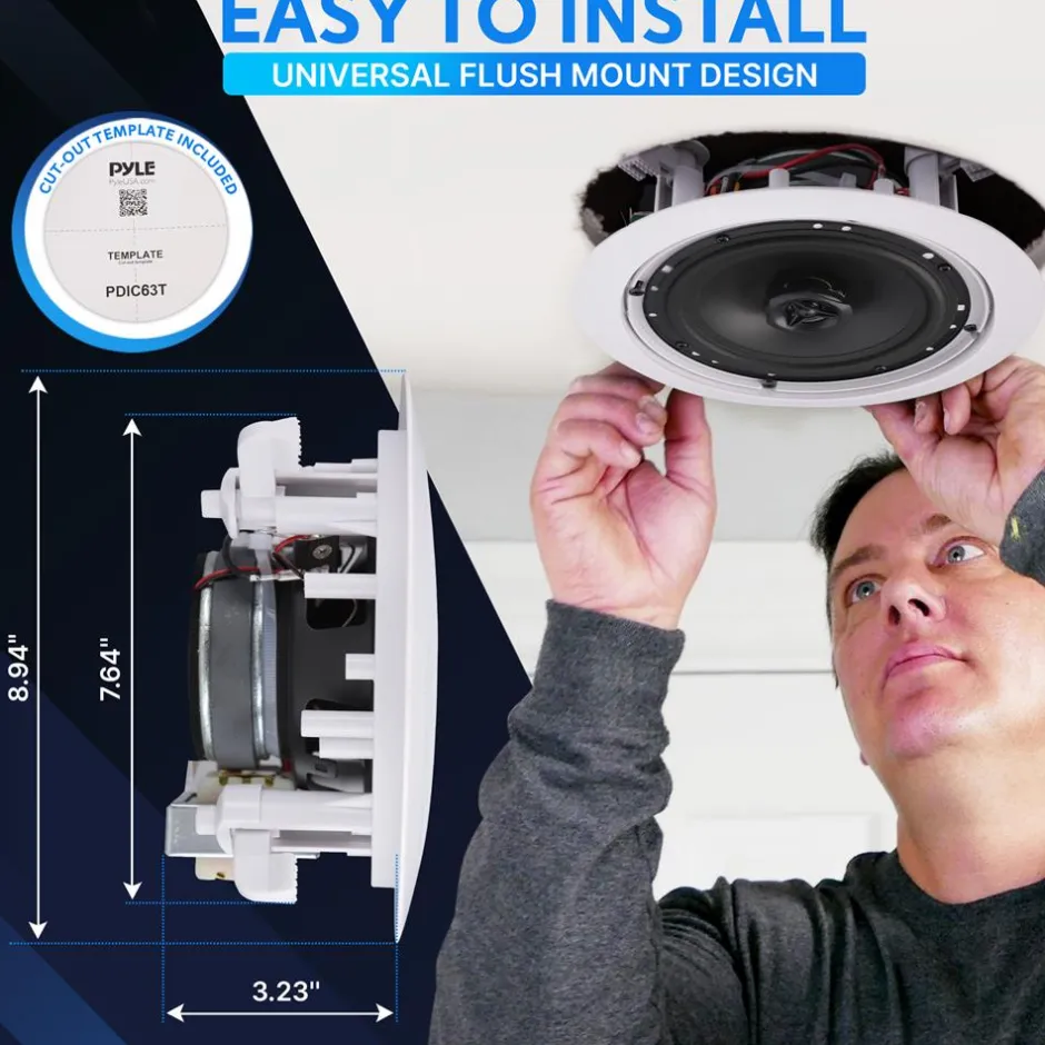 Ceiling/Wall Speaker 500W Flush Mount 2-Way Stereo White<Pyle Sale
