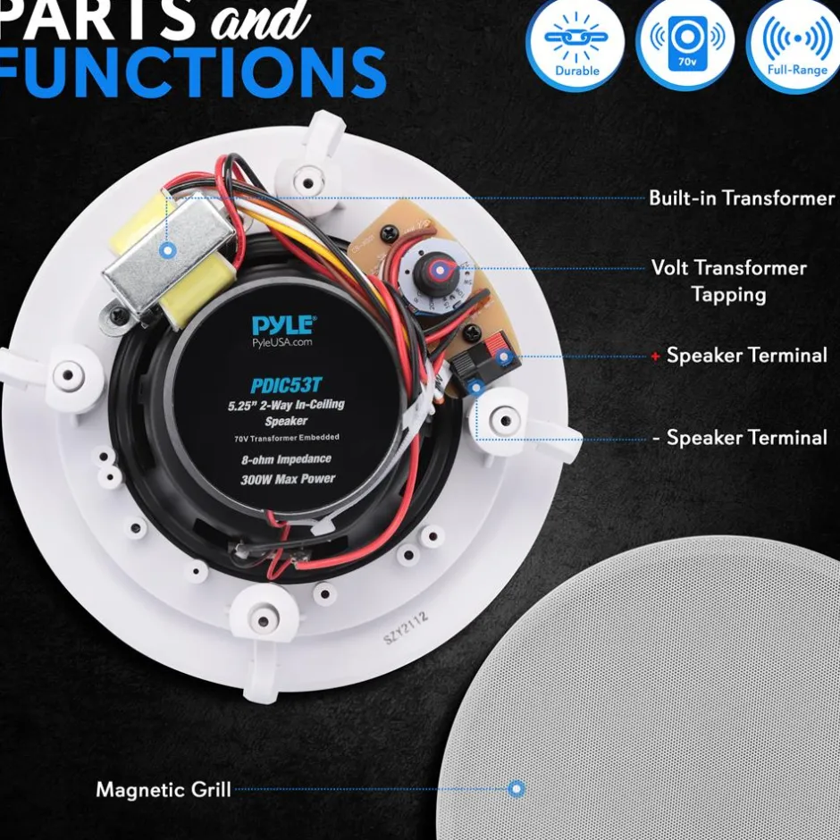 Ceiling/Wall Speaker 300W Flush Mount 2-Way Stereo White<Pyle Best