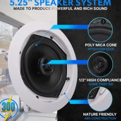 Ceiling/Wall Speaker 300W Flush Mount 2-Way Stereo White<Pyle Best