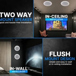 Ceiling/Wall Speaker 300W Flush Mount 2-Way Stereo White<Pyle Best