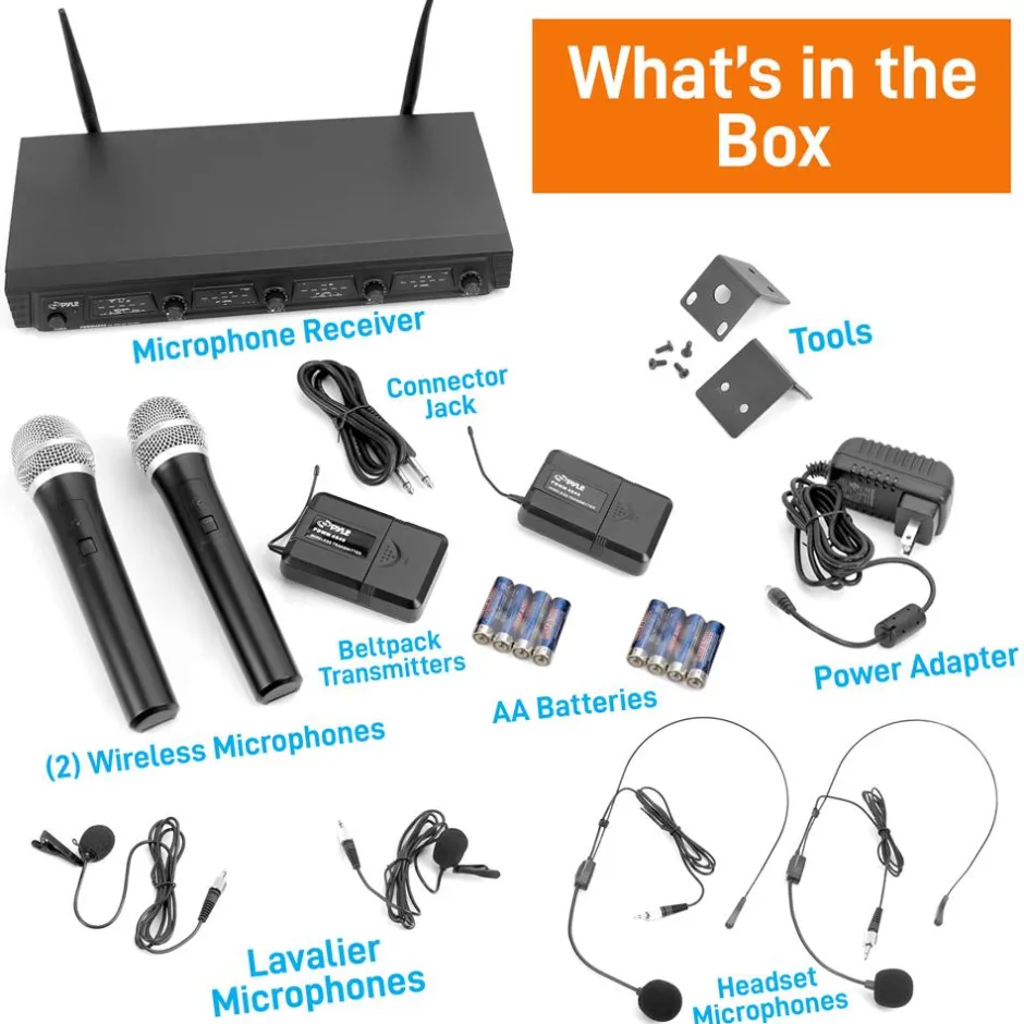 4-Ch. Uhf Wireless Microphone System Kit<Pyle Best