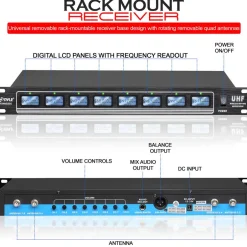 8-Ch Wireless Mic System, 600ft Range, Rack Mount, 4 Handheld & 4 Headset Mics<Pyle New