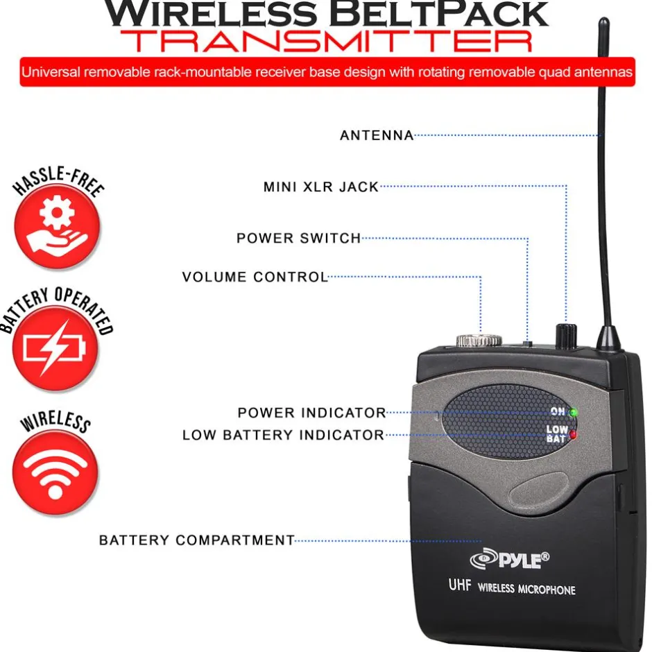 8-Ch Wireless Mic System, 600ft Range, Rack Mount, 4 Handheld & 4 Headset Mics<Pyle New