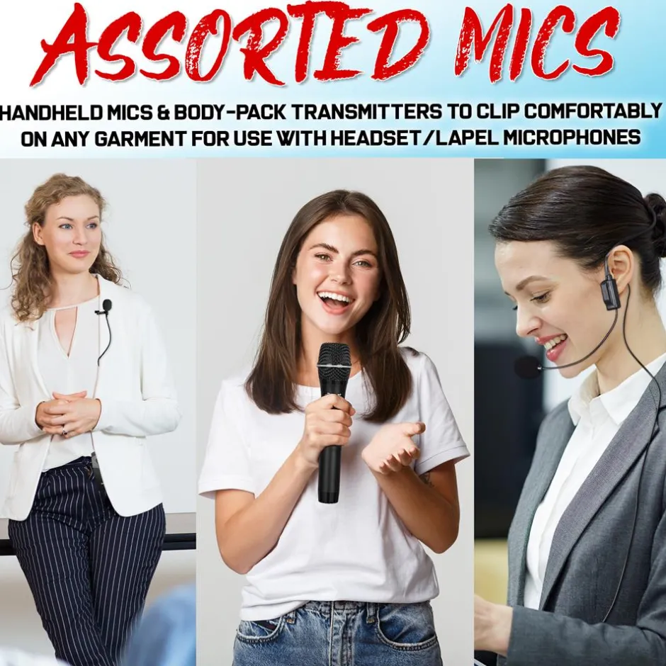 8-Ch Wireless Mic System, 600ft Range, Rack Mount, 4 Handheld & 4 Headset Mics<Pyle New