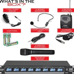 8-Ch Wireless Mic System, 600ft Range, Rack Mount, 4 Handheld & 4 Headset Mics<Pyle New