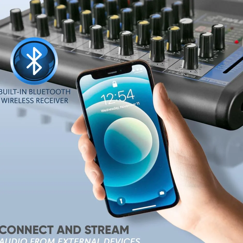6-Channel Audio Mixer - Bluetooth Streaming - 48V Phantom Power<Pyle Hot
