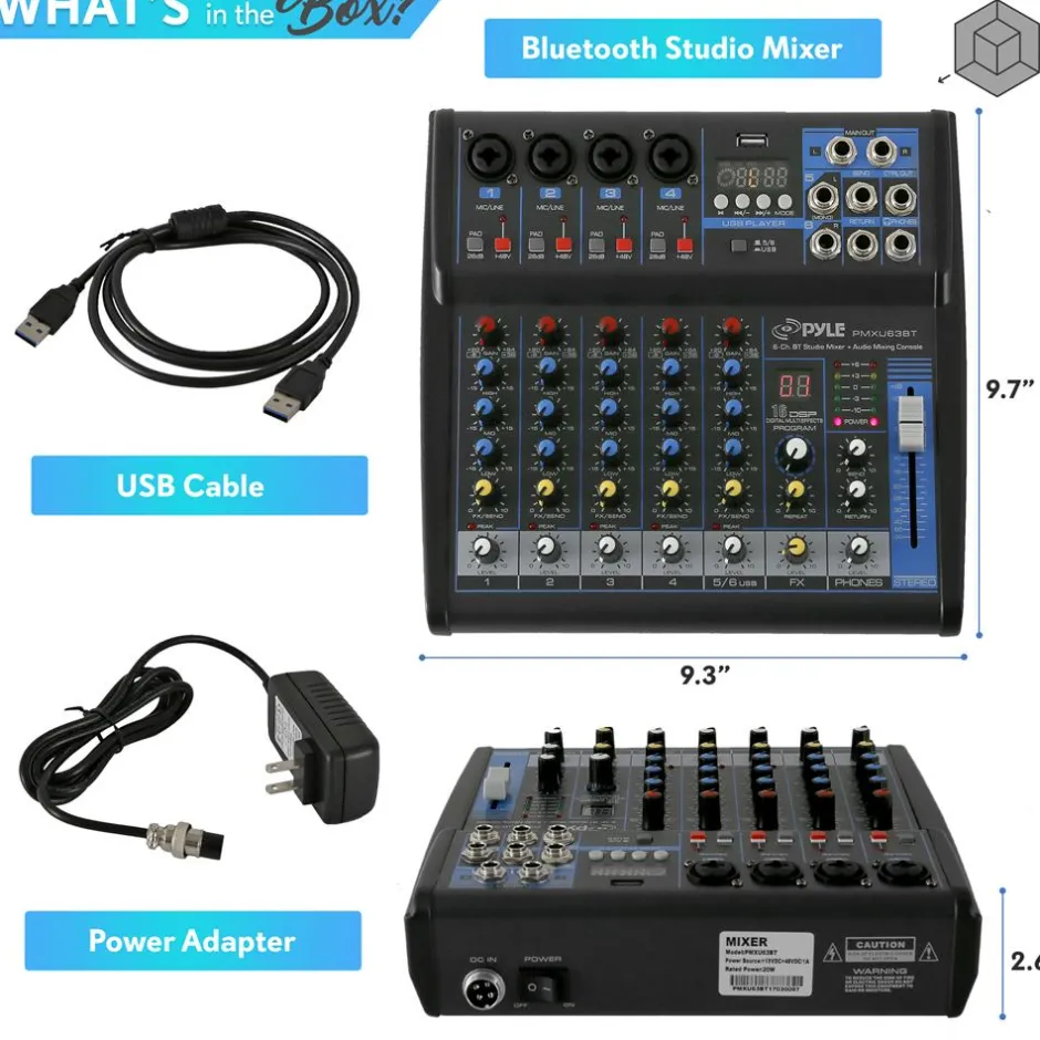 6-Channel Audio Mixer - Bluetooth Streaming - 48V Phantom Power<Pyle Hot