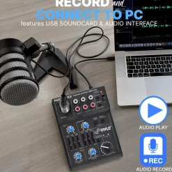 5-Channel Audio Mixer - Low Noise USB Interface - 18V Phantom Power<Pyle Outlet