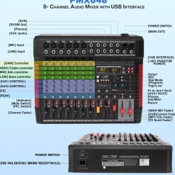 8-Channel Audio Mixer, Wireless Streaming, 380 DSP Effects, USB Interface<Pyle Online