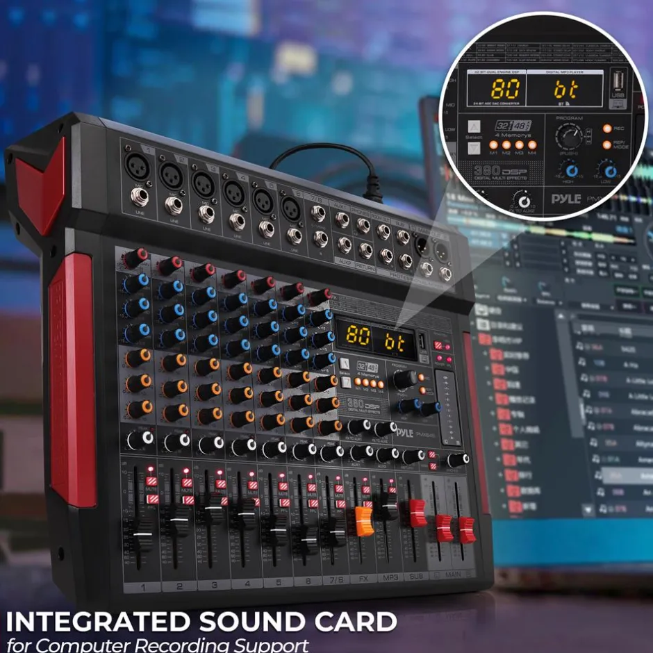 8-Channel Audio Mixer, Wireless Streaming, 380 DSP Effects, USB Interface<Pyle Online