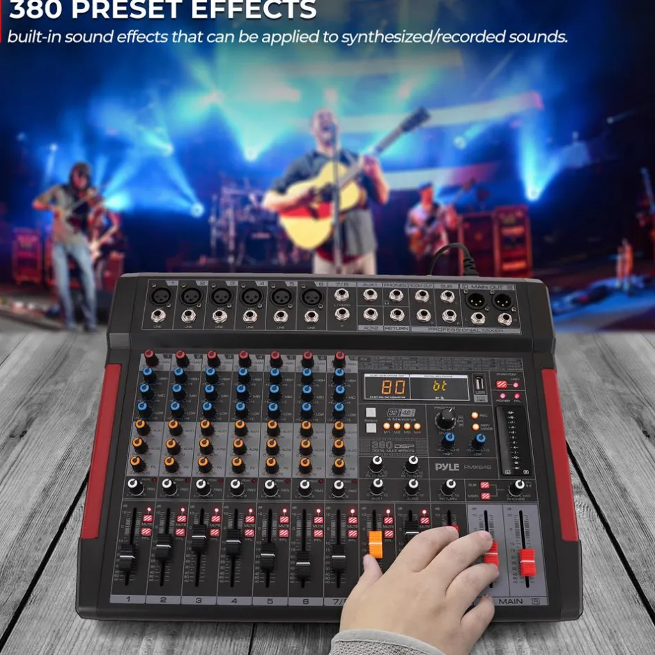 8-Channel Audio Mixer, Wireless Streaming, 380 DSP Effects, USB Interface<Pyle Online