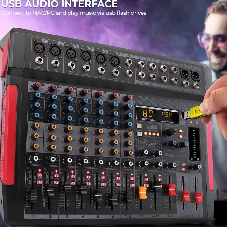 8-Channel Audio Mixer, Wireless Streaming, 380 DSP Effects, USB Interface<Pyle Online