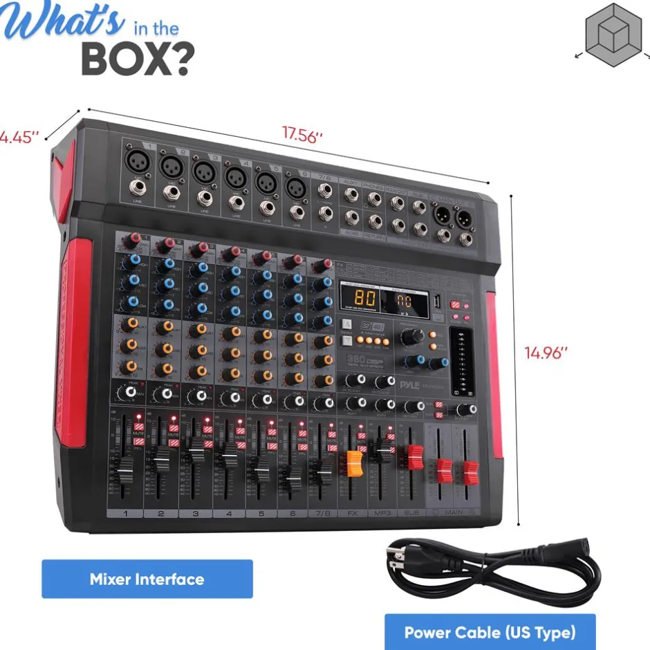 8-Channel Audio Mixer, Wireless Streaming, 380 DSP Effects, USB Interface<Pyle Online