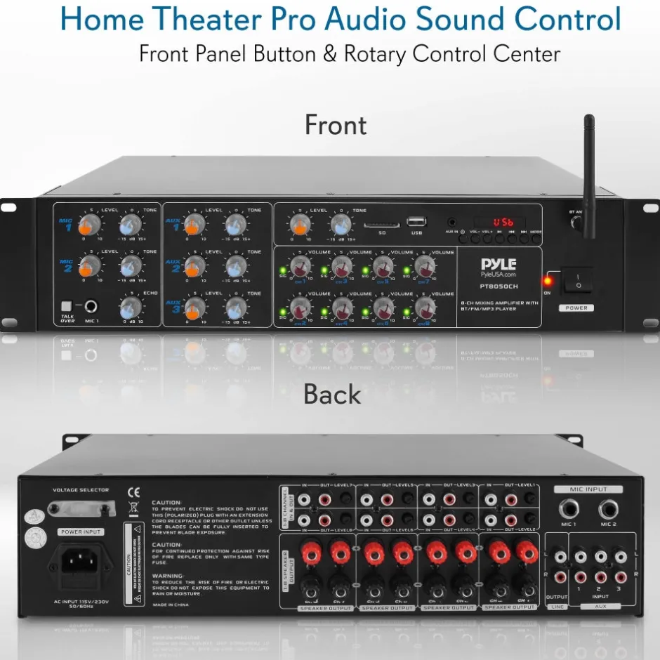 8-Channel Bluetooth Amplifier 4000W Multi-Zone Mixer with USB/AUX<Pyle Hot