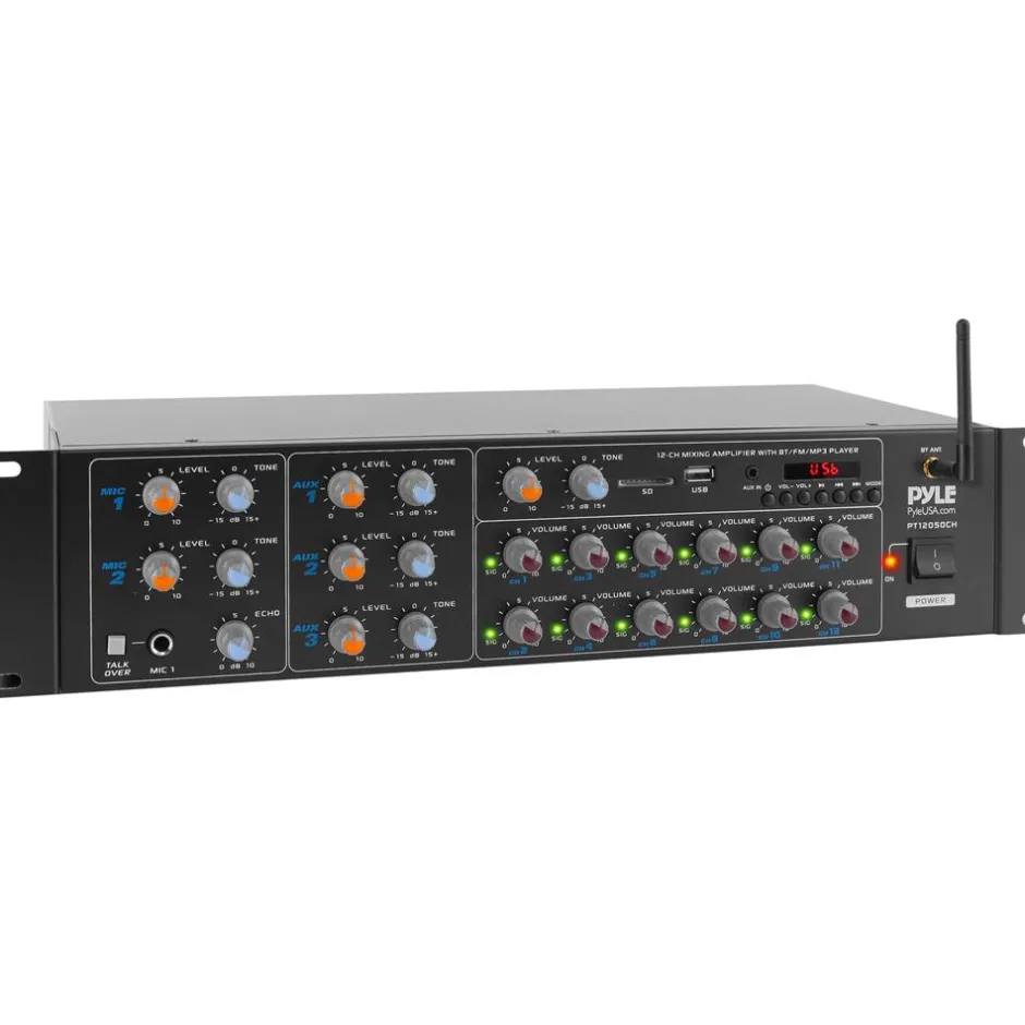12-Channel Bluetooth Amplifier 6000W Multi-Zone Mixer with USB/SD/AUX<Pyle Hot