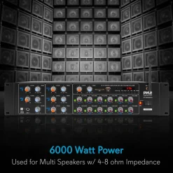 12-Channel Bluetooth Amplifier 6000W Multi-Zone Mixer with USB/SD/AUX<Pyle Hot