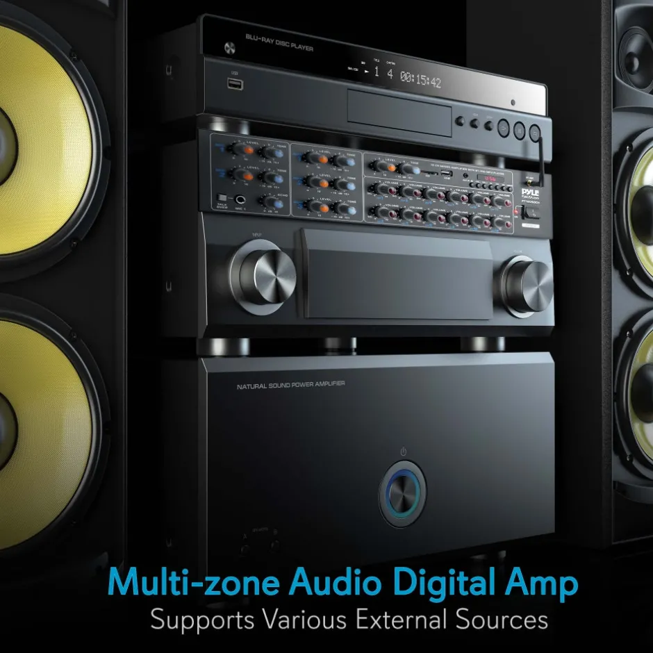 12-Channel Bluetooth Amplifier 6000W Multi-Zone Mixer with USB/SD/AUX<Pyle Hot